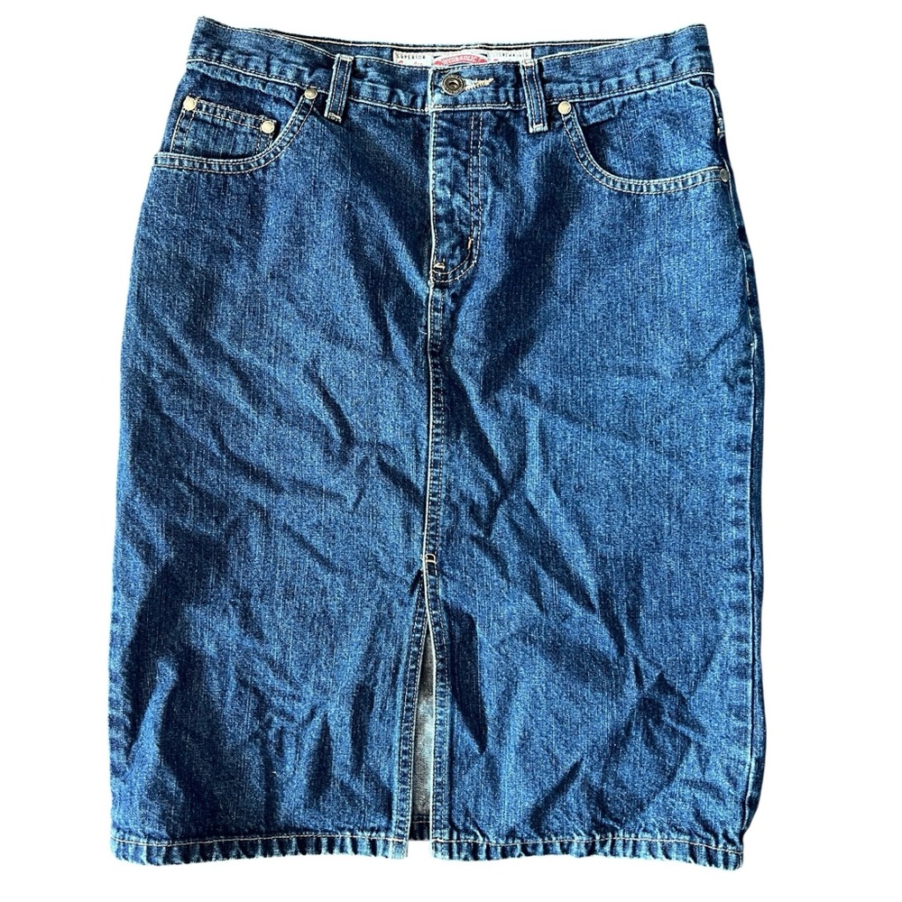 Vintage Y2K 90’s Hydraulic Denim Skirt w/slit 100% Cotton Stonewashed Sz 7/8